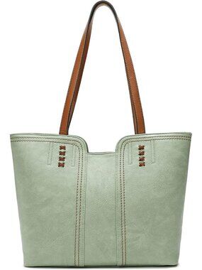 Women's Pastel Green Vegan Leather Classy Look West Tote Handle Satchel Purse